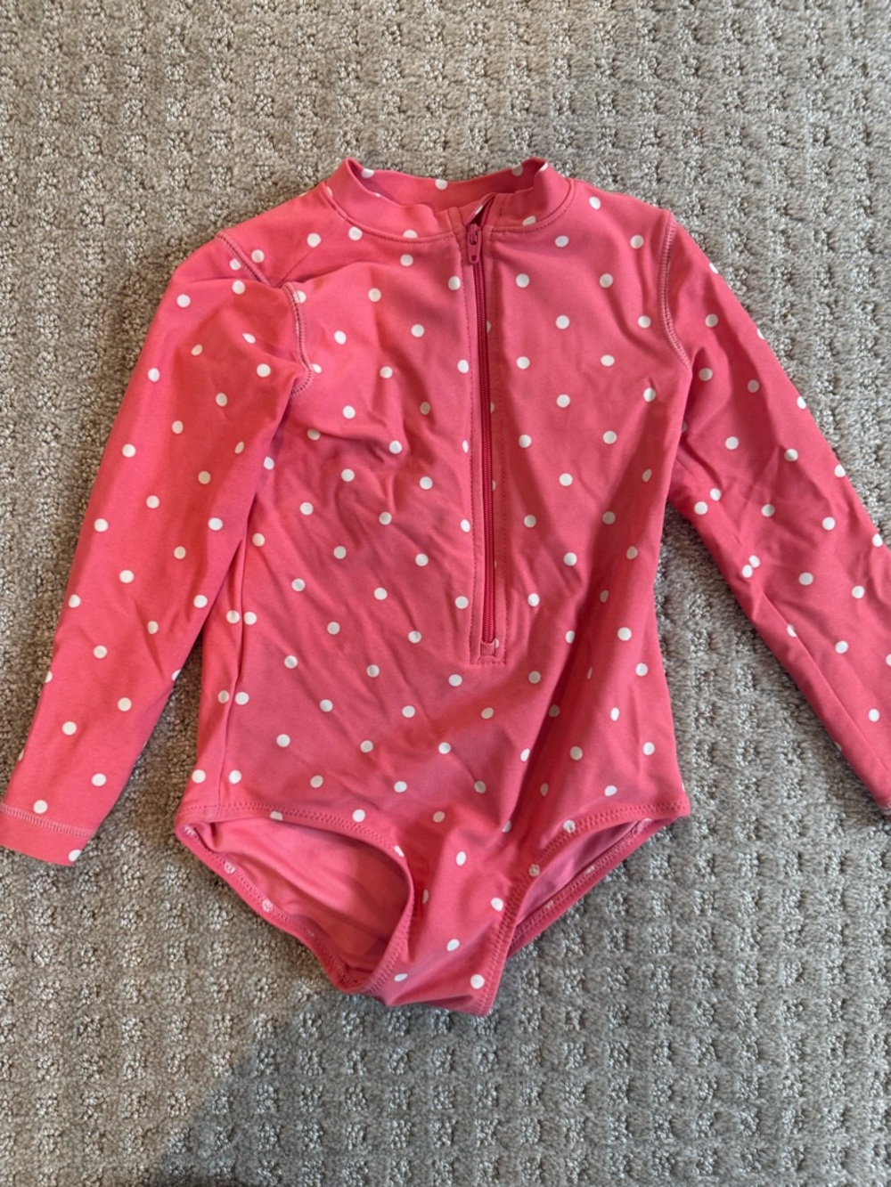 Primary Long Sleeve Pink Polka Dot Rash Guard Swimsuit